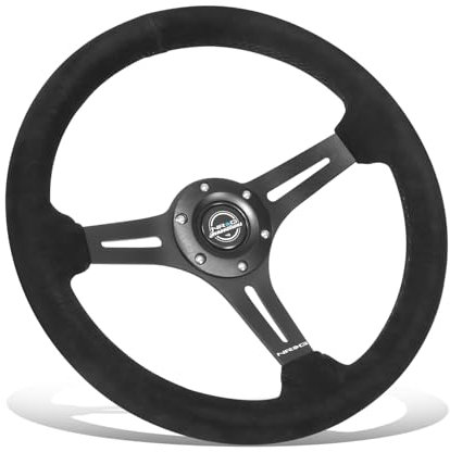 NRG Innovations NRG-RST-030S-BK Verstärktes Lenkrad – 350 mm Sportlenkrad (6,3 cm tief) – mattschwarze Speiche/Wildleder mit Schlitzen