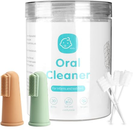 UHFi Baby Toothbrush Finger Toothbrush Oral Cleaner Kit with Baby Tongue Cleaner Toddler Silicone Tooth Brush 0-6 Months 6-12 Months (Clay/Mint+30PCS)