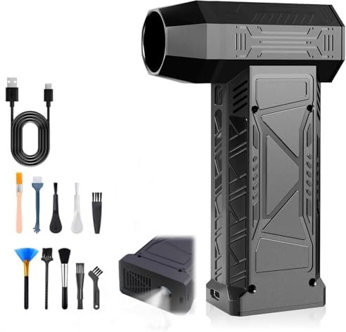 SOONHUA Compressed Air Cleaner for PC, 5 Gear Adjustable 150000RPM Electric Air Duster with LED, 10pcs Brush Attachments for Laptop, Keyboard, Electronics, Replaces Compressed Air Can