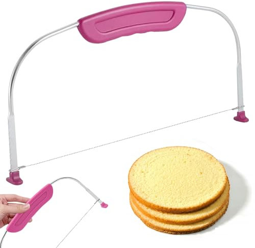 Alovez Tortenbodenteiler 28 x 16cm, Tortenbodenschneider mit Höhenverstellbarem Schneidedraht und mit Gratis Kuchenschaber, Tortenteiler Edelstahl