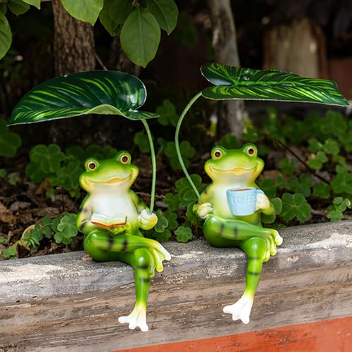 DZAY Gartendeko Figuren Draußen Frosch Deko,Garten Wetterfest Frösche Deko Figuren,Gartendeko Frosch Gartenfiguren,Tiere Dekofiguren Gartenfigur für Außen Harz Statue Balkon Terrasse Teiche Deko (08)