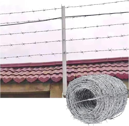 Stacheldraht Verzinkt I Für Wildzaun Forstzaun Knotengeﬂecht I Stacheldraht Silber I Stachelabstand I 2-Drahtig/4-Spitzig I Weidedraht Rolle,2.2mm,50m(164ft)
