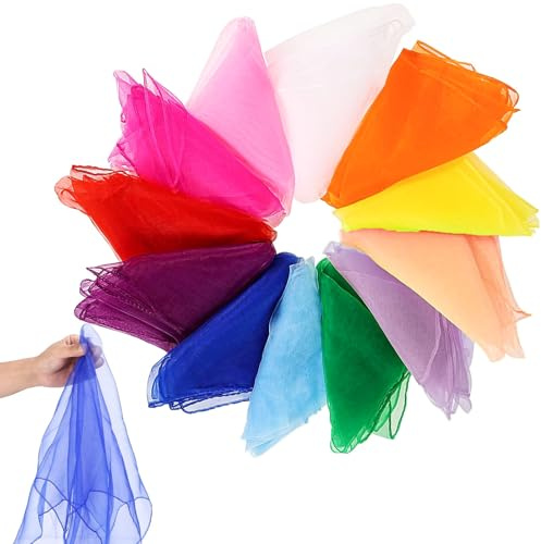 Hhaoysogd Lot de 12 serviettes de jonglage, 60 x 60 cm, multicolores, en mousseline, pour gymnastique, danse, spectacle d'enfants, jonglerie, danse, cirque