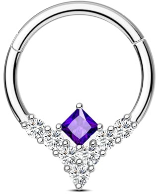 CM Crareesi Mania Tropfen Helix Piercings Silber 16G Septum Daith Piercing Ohr 316l Chirurgenstahl Helix Knorpel Ohrring Clicker Hoop 10mm Blau/Schwarz/Lila CZ für Frauen Männer