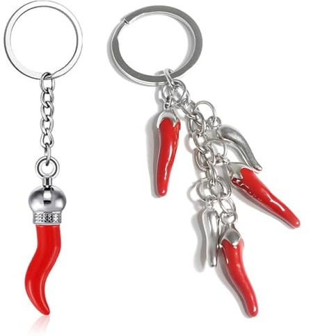 JYNXOR 2 Pcs Porte-clés pour femmes et hommes, Porte-clé Cornes et Piment Rouge, Pendentif corne porte-bonheur, Cadeau pour Noël, les anniversaires, les remises de diplômes et les dates commémoratives