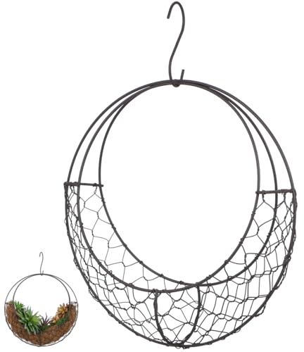 STOBAZA Cesta colgante en forma de luna, corona de alambre de hierro con marco de metal para suculentas, soporte decorativo para flores para el hogar, jardín, balcón y decoración de boda