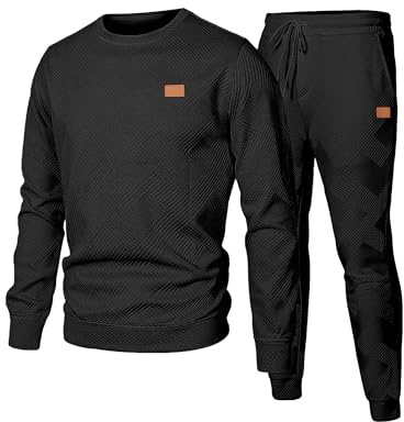 JMIERR Herren Jogginganzug Set 2-Teiliger Trainingsanzug,Schwarz L