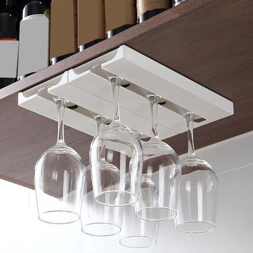 JCVCCV Wine Glass Holder Under Shelf Or Cabinet Plastic Stemware Rack Glassware Drying Storage Hanger For Bar Kitchen And Restaurant (2 Pack)(White)