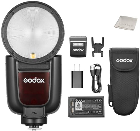 Godox V1 Pro-S Round Head Flash for Sony，76Ws Li-ion Battery Speedlite with 2.4G Wireless X System Support & HSS，Detachable Sub Flash and Magnetic Mount