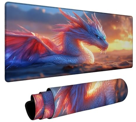 Tapis de Souris Dragon Tapis de Souris Gamer Animal Mouse Pad Bords cousus Précision et Vitesse Améliorées pour Decoration Maison Bureau Pc Portable Pc Gamer Clavier Sans fil 60 x 140 x 0.3cm DBYH1690