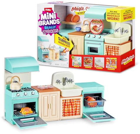 Mini Brands Magic Cook Kitchen Playset Series 1 de ZURU | Robinet et lave-vaisselle fonctionnels, mini cuisine interactive, fonctions de cuisson realistes, collectionner et exposer