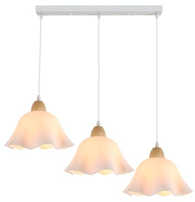 Goeco Kronleuchter Weiß Modern, E27 Deckenleuchte Holz, 3-flammig Kronleuchter Blumen für Küche, Wohnzimmer, Schlafzimmer, Balkon