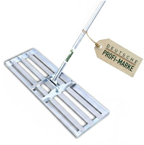 GROWtect Rasen Rakel 91x25cm inkl. 2m Stiel – Levelawn zum Sanden von Rasenflächen & Ebnen von Rasentragschichten – 3-teiliger geschraubter Gerätestiel für Stabilität