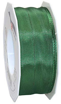 PRÄSENT Lyon Band mit Drahtkante immergrün, 25 m Dekoband zum Verzieren & Basteln, 40 mm Breite, leicht biegsames Schleifenband, für Festliche Dekos zu besonderen Anlässen