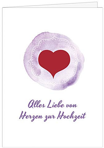 XXL Glückwunschkarte (A4) | zur Hochzeit | mit Umschlag | Rotes Herz auf Aquarell | edle und hochwertige Klappkarte | Große Design Karte zum Verschenken | Maxi Karte Überformat
