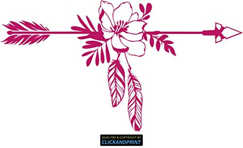 CLICKANDPRINT Aufkleber » Pfeil mit Blumen und Federn, 220x119,5cm, Pink • Dekoaufkleber/Autoaufkleber / Sticker/Decal / Vinyl
