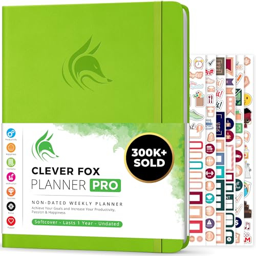 Clever Fox Planner PRO – Weekly & Monthly Life Planner to Increase Productivity, Time Management and Hit Your Goals, 21.5x28cm (Lime Green)