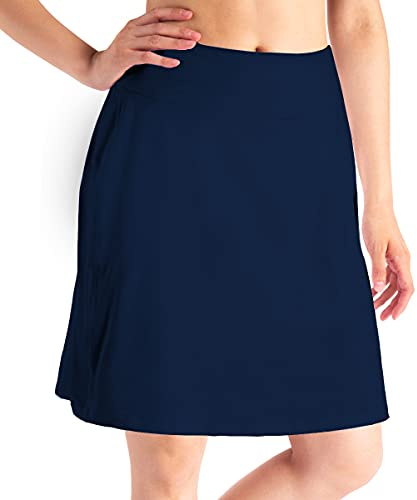 Yogipace Women's Modest 20 UV Protection Active Skort, Long-Length Tennis Golf Athletic Skirt with Built-in Shorts, Navy Blue, Size M