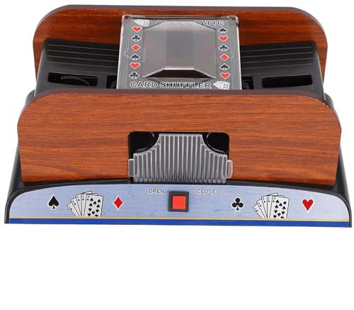 Kartenmischer, langlebiger und zuverlässiger elektrischer Holzkartenmischer Leiser, automatischer, batteriebetriebener Spielkartenmischer mit einfacher Bedienung für Familienpokerspiele, 2-Deck-Poker