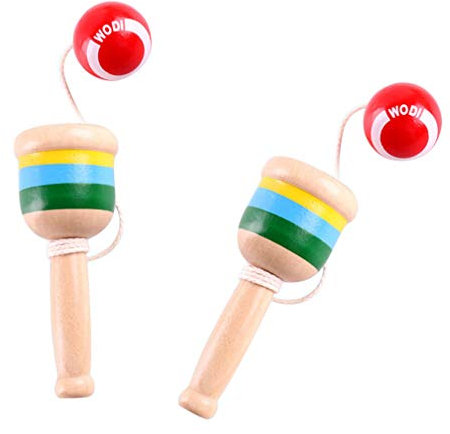 TOYANDONA 2-Pack Wooden Cup and Ball Game Set - Traditional Kendama-Style Toy for Hand-Eye Coordination | Game for Kids & Adults (10cm Cup, 3cm Ball)