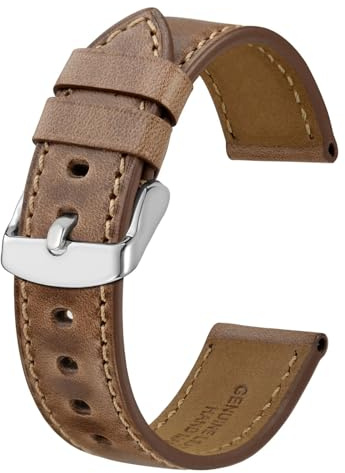 BISONSTRAP Uhrenarmband 22mm, Premium Leder Uhrenarmbänder für Herren und Frauen-Braun/Silberne Schnalle