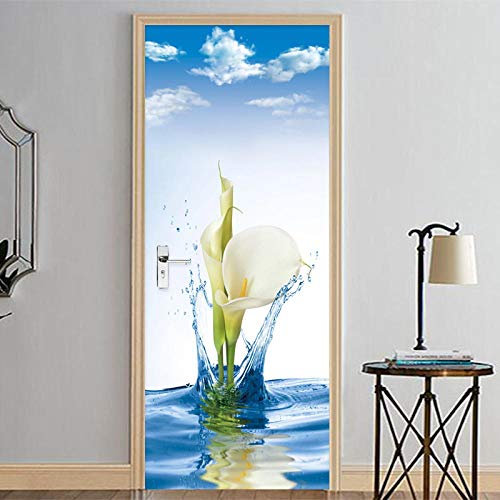 YQLKD 3D Türfolie Lilie Blumen Blauer Himmel Wandbilder PVC Selbstklebende Fototapete