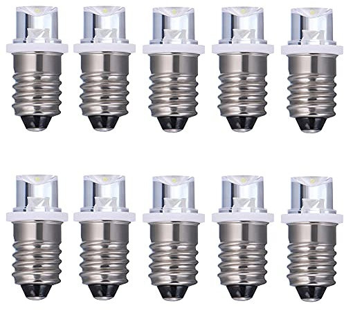 GutReise 10 Stück E10 Schraub-Flutlicht-LED-Lampen + 10 Stück E10-Sockel, 4.5V Warmweißes LED-Glühbirnenlicht (Warm White, 4.5V)