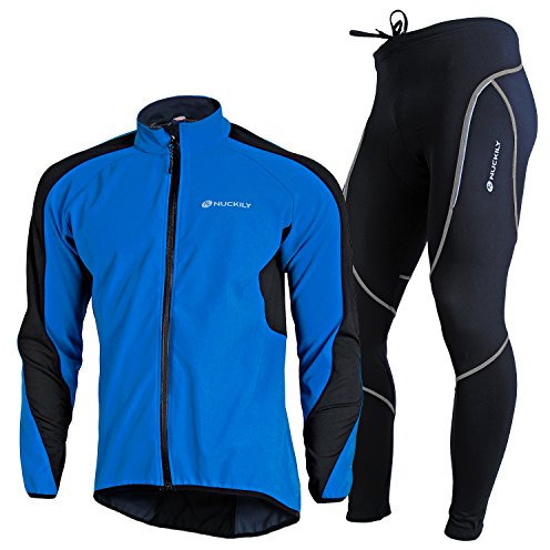 NUCKILY Herren Fahrradbekleidung Set Radtrikot Langarm Winddicht Thermische Fleece Hosen mit 3D Sitzpolster, Farbe: 60408, Gr. S