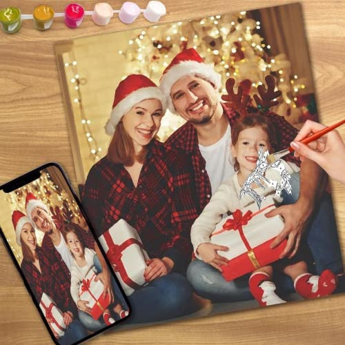 Anpassad måla efter nummer kit - ladda upp ditt eget foto, måla efter siffror anpassad för vuxna jul personlig måla efter siffror oljemålning gör-det-själv (gör-det-själv-ram, 50 x 50 cm (20 x 20 tum)