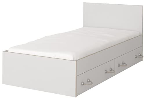 Fabryka Mebli Idźczak Jugendbett, Kinderbett 96×205 cm - Kinderzimmer Bett Kosmo mit 2 Schubladen Seilgriffen - Bett für Kinder - weißer Einzelbett für Jugendzimmer