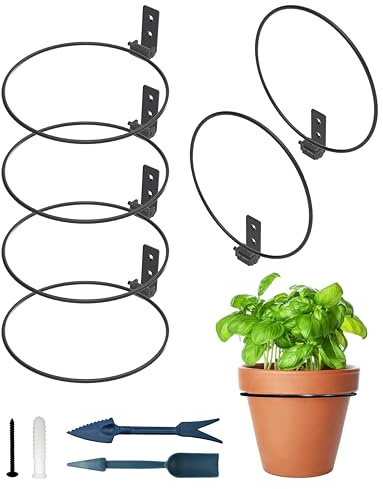 NACETURE Flower Pot Holder Ring for Wall Mount Foldable – Heavy Duty Round Metal Planter Hooks Hangers - Fence Pot Plant Holders Hanging Bracket for Outdoor Indoor (8 Inch 6 Pack)