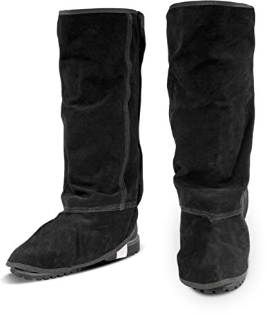 LeaSeek Leder Schweißgamaschen hitzebeständiges - Abriebfeste Schweiß Stiefelabdeckungen - Schweißer Bein Fußschutz - Schweißschuhen, 1 Paar (Schwarz (lang))