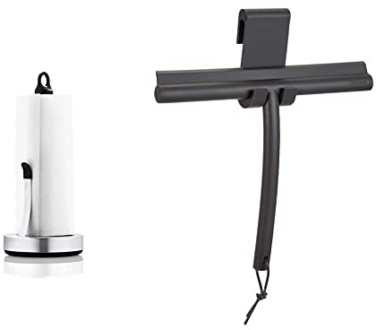 blomus -Loop- Küchenrollenhalter aus mattiertem Edelstahl, Stabiler Papierrollenhalter (34x15x15 cm) & VIPO- Duschwischer aus Silikon, Magnet, Duschabzieher in exklusiver Optik (20x25x2,5cm, Magnet)
