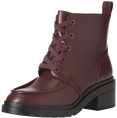 Amazon Essentials Women's Lace Up Moc Toe Combat Boots with Chunky Heel, Black Oxblood, Black Oxblood, 8.5