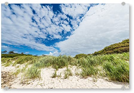 artboxONE Acrylglasbild 30x20 cm Natur Strand, Düne, Wolken Bild hinter Acrylglas - Bild weststrand blau düne
