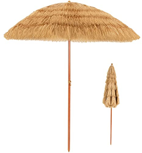 KOMFOTTEU Sonnenschirm Strand 200cm, Hawaiischirm Sonnenschutz, Bastschirm knickbar, Strohschirm mit Neuartiges Erscheinungsbild, Tiki Marktschirm für Garten, Balkon