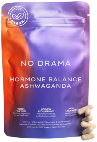 HER ONE NO DRAMA - Premium Sensoril® Ashwagandha Kapseln & Shatavari - Hormon Balance Komplex für Frauen - Mit B-Vitaminen, Magnesium, Eisen & Zink gegen Stress & für Schlaf - Vegan, 30 Portionen