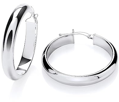Sterling Silver Chunky Plain Hoop Creole Earrings - 30mm Diameter - 925 Silver