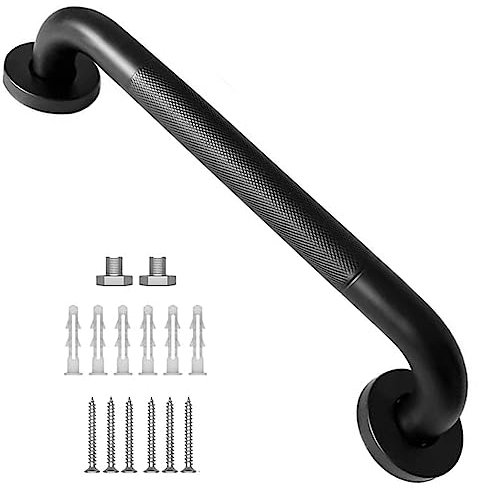 Maniglia per vasca da bagno, corrimano per scale con impugnatura antiscivolo, 30 cm, corrimano rivestito in nero in acciaio inox, maniglia zigrinata per bagno per interni ed esterni