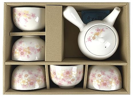JapanBargain 4701 Service à thé japonais en porcelaine avec théière et tasse à thé pour adultes, théières chinoises asiatiques et orientales, fleurs de cerisier, fabriqué au Japon (Sakura)