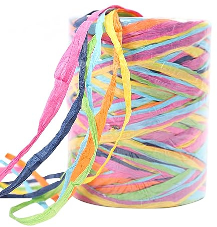 Raffia 80 M Bast Band Geschenkband, 6-Farben Bast Papierband Kunst Bastband, Craft Verpackung Papier Bindfäden,Bast Bastband für Verpacken Von Geschenkkartons, Weihnachtsdekoration, DIY Handwerk (A)