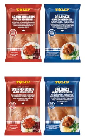 TULIP 2x 600 g Grill-Haxe + 2x 600 g Eisbein | Tafelfertig Gegart Vakuumverpackt | einfach im Backofen zubereitet in ca. 30-40 Minuten | Schinkeneisbein und Schweinshaxe ohne Kühlung