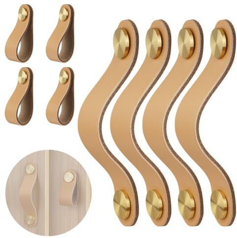 flintronic 4PC Ledergriffe für Möbel, 4 Stück Handgemachte Griff Möbelknöpfe Leder, Vintage Möbelgriffe Ledergriff Schrankgriffe für Küchenschränke, Kleiderschrank, Bad