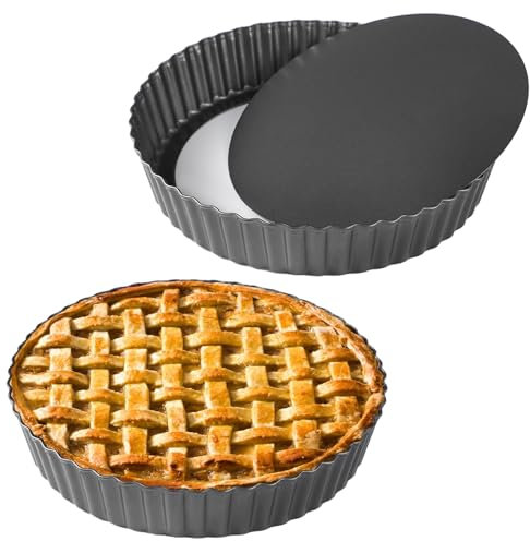 CACAZI Pie Dish 2 Packs Deep Pie Tins 11’’, Non-Stick Tart Pans with Removable Bottom, Carbon Steel Fluted Round Tart Quiche Pie Pans Baking Dish Accessories（27cm）