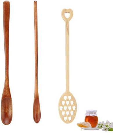 3 Tranches De Cuillère À Miel, Cuillère À Café En Bois, Cuillère À Fente Mixte, Cuillère À Café À Long Manche Pour La Cuisson Du Lait De Café À La Maison