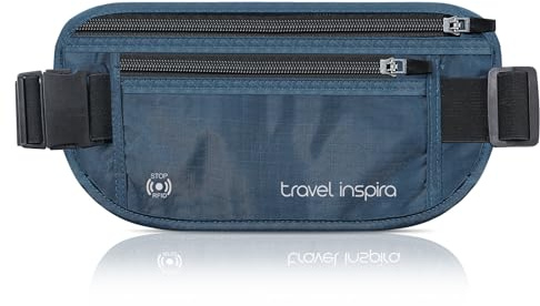travel inspira Travel Money Belt with Slim Anti-Theft RFID Blocking Passport Holder for Travel Concealed under Clothes for Ultimate Protection of Credit Cards, Cash, Passport & Documents, Navy Blue
