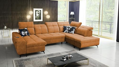 All4All Ecksofa Gilbert VI 331x173x215cm - Schlaffunktion - Bettkasten - U-Form - Couch - Eckcouch - Schlafsofa - Wohnlandschaft - Verstellbare Kopfstützen - Sofa - Polstersofa - Wawe 6 Links - 26