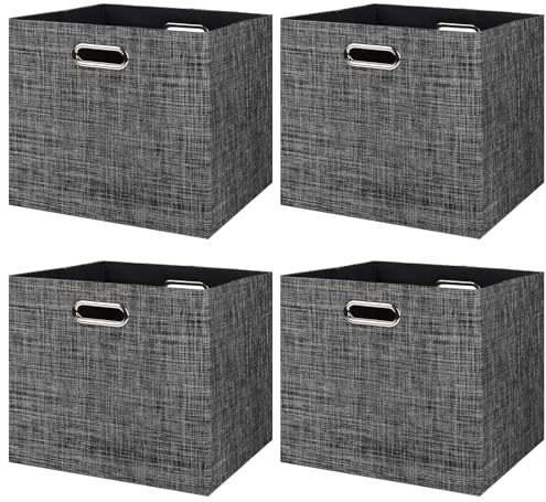 BinWhiz Zusammenklappbarer Aufbewahrungswürfel, 4er Set, Aufbewahrung Korb Stoff, 33 x 33 x 33 cm, Quadratische Aufbewahrungsbox, 2 Griffe, für Schlafzimmer, Wohnzimmer (Schwarz)