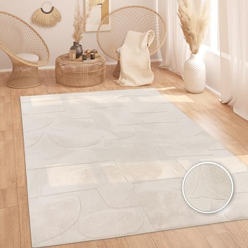 Paco Home Alfombra Salon De Habitacion Pelo Largo Motivo Nordica Motivo Boho Chic Motivo Abstract Lisa Lavable Beige Crema, tamaño:80x150 cm