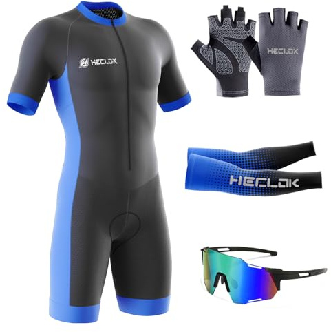 Tuta da Triathlon a Maniche Corte da Uomo, 2024 Nuovi MTB Body Trisuit Cycling Skinsuit with Gel Pad per Nuoto/Corsa/Ciclismo, Abbigliamento Ciclismo Imbottita, Monopezzo (TYP-5,XL)
